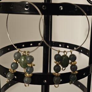 Green Beaded Hoop Earrings